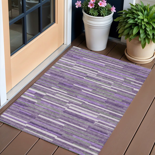 Homeroots 3' Brown And Ivory Striped Washable Area Rug - Stylish Comfort For Indoor And Outdoor Spaces 3' X 5' Polyester 593138