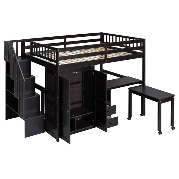 English Elm Queen Murphy Bed with Integrated Desk Cabinet Shelves Space Saving Studio Solution Espresso N708S00014P