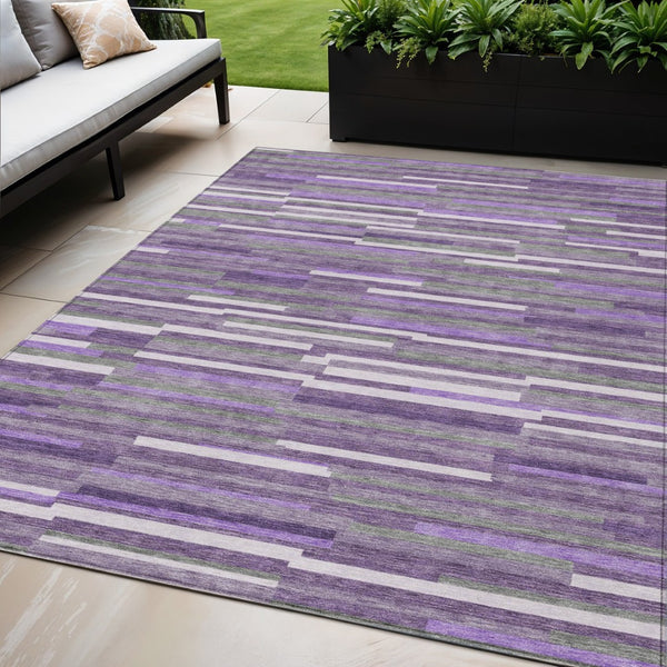 HomeRoots 5' Bold Purple and Gray Striped Washable Area Rug for Indoor and Outdoor Spaces - Durable & Stylish 5' X 8' 593139