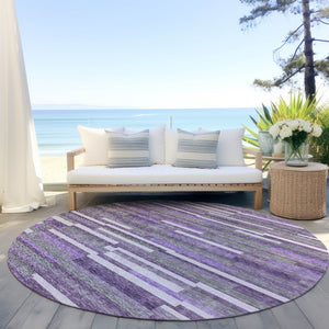 Homeroots 3' Brown And Ivory Striped Washable Area Rug - Stylish Comfort For Indoor And Outdoor Spaces 8' Round Polyester 593140