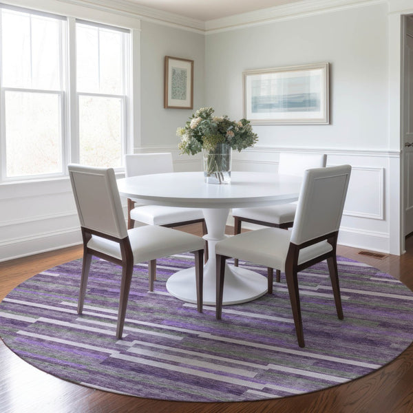 Homeroots 3' Brown And Ivory Striped Washable Area Rug - Stylish Comfort For Indoor And Outdoor Spaces 8' Round Polyester 593140