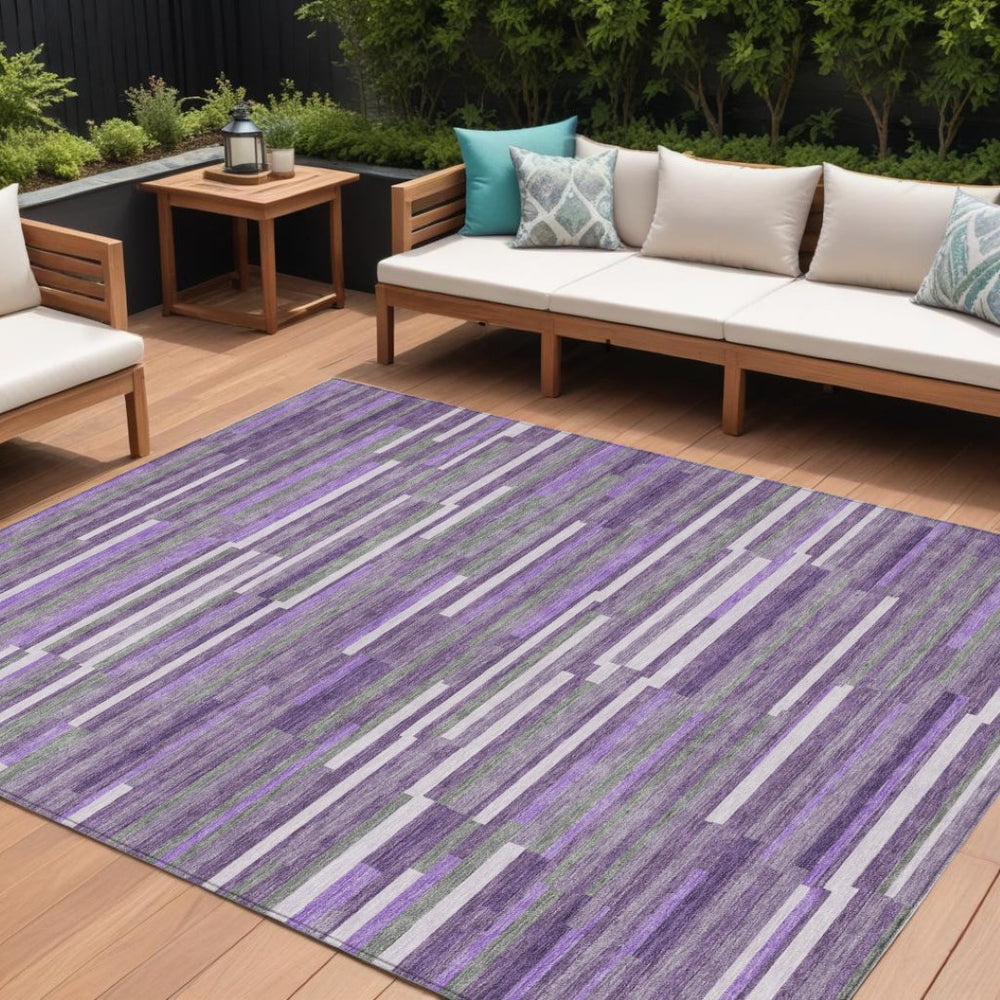 HomeRoots 9' Durable Purple and Gray Striped Washable Area Rug for Indoor and Outdoor Use - Easy Care & Stylish 9' X 12' 593142