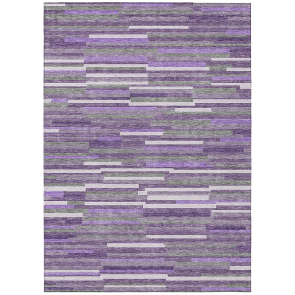 HomeRoots 9' Durable Purple and Gray Striped Washable Area Rug for Indoor and Outdoor Use - Easy Care & Stylish 9' X 12' 593142