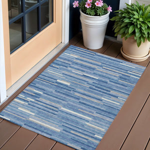 Homeroots 3' Brown And Ivory Striped Washable Area Rug - Stylish Comfort For Indoor And Outdoor Spaces 3' X 5' Polyester 593144
