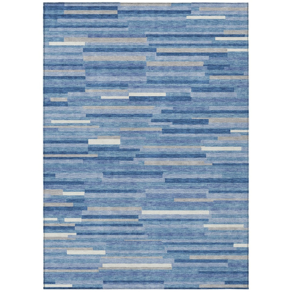 HomeRoots 9' Coastal-Inspired Washable Indoor Outdoor Area Rug in Sky Blue, Gray & Ivory Stripes for Versatility 9' X 12' 593148