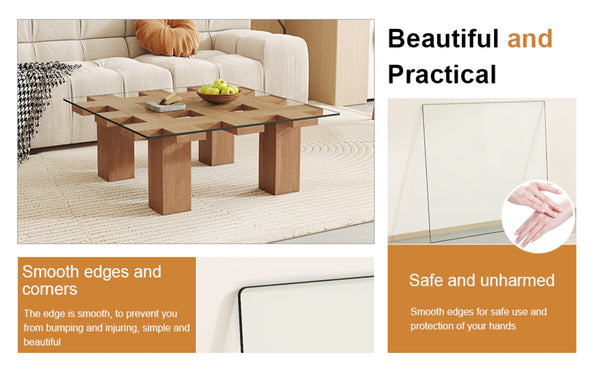 English Elm Only Square Tempered Glass Table Top Heat Resistant Clear Surface for Dining W1151P209992