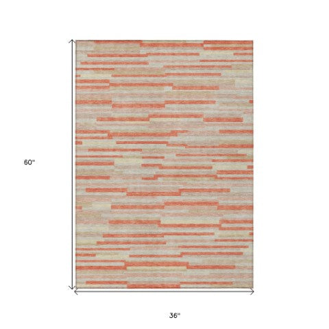 Homeroots 3' Brown And Ivory Striped Washable Area Rug - Stylish Comfort For Indoor And Outdoor Spaces 3' X 5' Polyester 593150