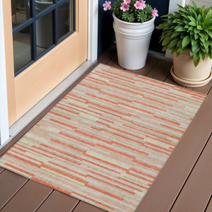 Homeroots 3' Brown And Ivory Striped Washable Area Rug - Stylish Comfort For Indoor And Outdoor Spaces 3' X 5' Polyester 593150