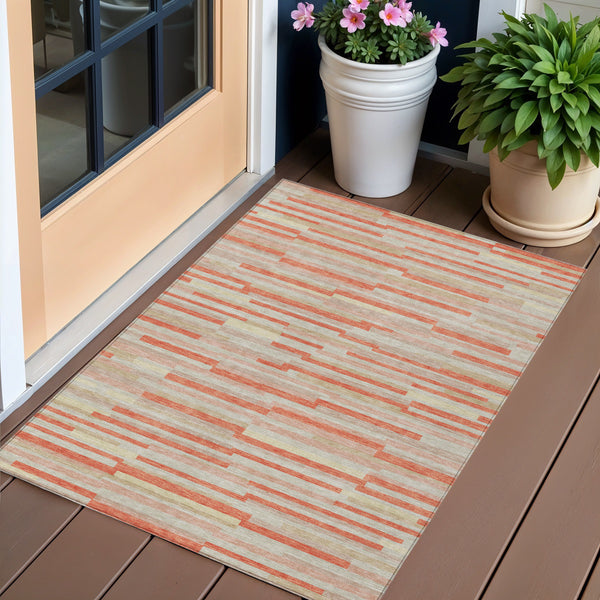 Homeroots 3' Brown And Ivory Striped Washable Area Rug - Stylish Comfort For Indoor And Outdoor Spaces 3' X 5' Polyester 593150