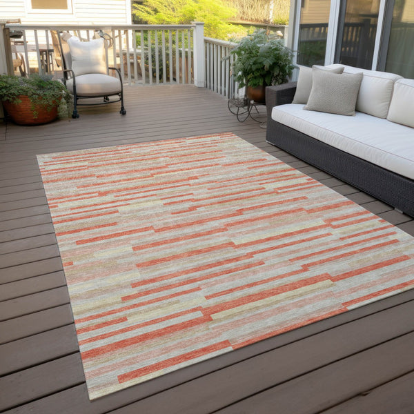 Homeroots 3' Brown And Ivory Striped Washable Area Rug - Stylish Comfort For Indoor And Outdoor Spaces 3' X 5' Polyester 593150