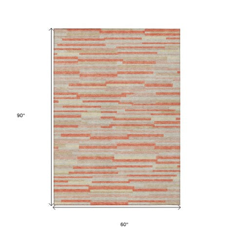 Homeroots 3' Brown And Ivory Striped Washable Area Rug - Stylish Comfort For Indoor And Outdoor Spaces 5' X 8' Polyester 593151
