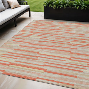 Homeroots 3' Brown And Ivory Striped Washable Area Rug - Stylish Comfort For Indoor And Outdoor Spaces 5' X 8' Polyester 593151