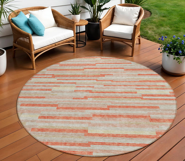 Homeroots 3' Brown And Ivory Striped Washable Area Rug - Stylish Comfort For Indoor And Outdoor Spaces 8' Round Polyester 593152