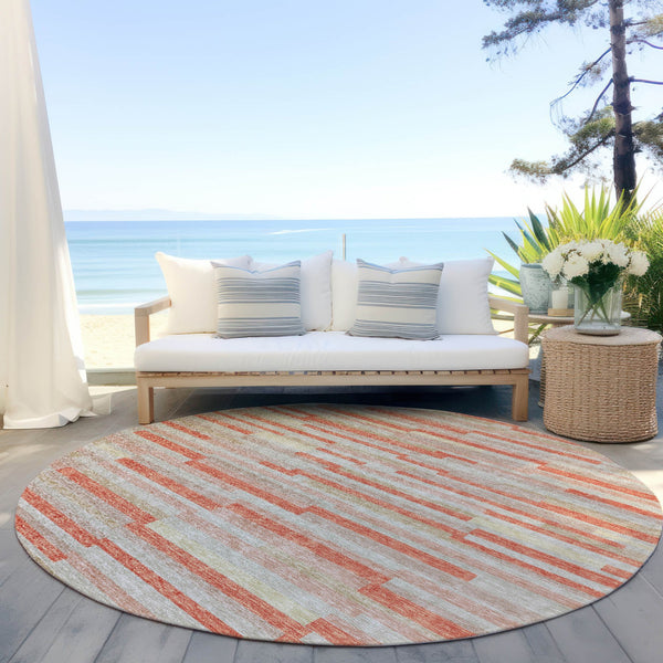 Homeroots 3' Brown And Ivory Striped Washable Area Rug - Stylish Comfort For Indoor And Outdoor Spaces 8' Round Polyester 593152