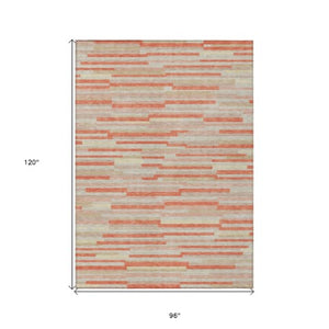Homeroots 3' Brown And Ivory Striped Washable Area Rug - Stylish Comfort For Indoor And Outdoor Spaces 8' X 10' Polyester 593153