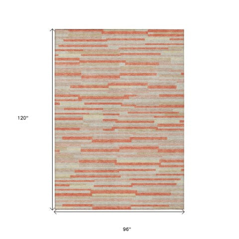 Homeroots 3' Brown And Ivory Striped Washable Area Rug - Stylish Comfort For Indoor And Outdoor Spaces 8' X 10' Polyester 593153