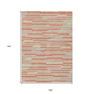 Homeroots 3' Brown And Ivory Striped Washable Area Rug - Stylish Comfort For Indoor And Outdoor Spaces 9' X 12' Polyester 593154