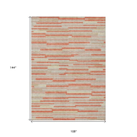 Homeroots 3' Brown And Ivory Striped Washable Area Rug - Stylish Comfort For Indoor And Outdoor Spaces 9' X 12' Polyester 593154
