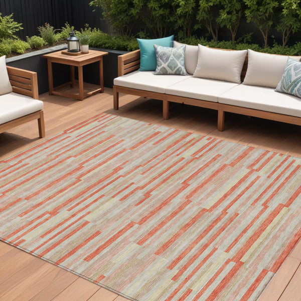 Homeroots 3' Brown And Ivory Striped Washable Area Rug - Stylish Comfort For Indoor And Outdoor Spaces 9' X 12' Polyester 593154