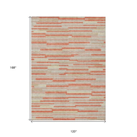 Homeroots 3' Brown And Ivory Striped Washable Area Rug - Stylish Comfort For Indoor And Outdoor Spaces 10' X 14' Polyester 593155