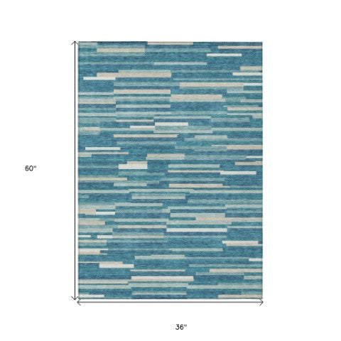 Homeroots 3' Brown And Ivory Striped Washable Area Rug - Stylish Comfort For Indoor And Outdoor Spaces 3' X 5' Polyester 593156