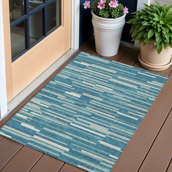 Homeroots 3' Brown And Ivory Striped Washable Area Rug - Stylish Comfort For Indoor And Outdoor Spaces 3' X 5' Polyester 593156