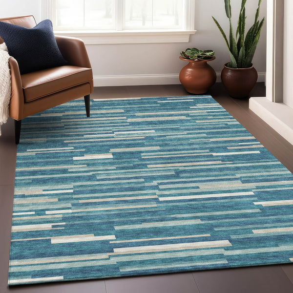 Homeroots 3' Brown And Ivory Striped Washable Area Rug - Stylish Comfort For Indoor And Outdoor Spaces 3' X 5' Polyester 593156