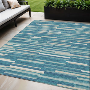 Homeroots 3' Brown And Ivory Striped Washable Area Rug - Stylish Comfort For Indoor And Outdoor Spaces 5' X 8' Polyester 593157