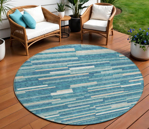 Homeroots 3' Brown And Ivory Striped Washable Area Rug - Stylish Comfort For Indoor And Outdoor Spaces 8' Round Polyester 593158