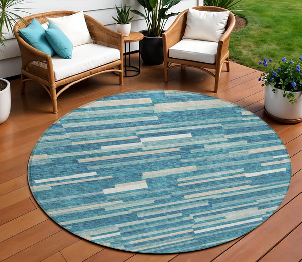 Homeroots 3' Brown And Ivory Striped Washable Area Rug - Stylish Comfort For Indoor And Outdoor Spaces 8' Round Polyester 593158