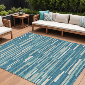 Homeroots 3' Brown And Ivory Striped Washable Area Rug - Stylish Comfort For Indoor And Outdoor Spaces 9' X 12' Polyester 593160