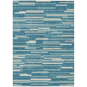 HomeRoots 9' Durable Teal Blue and Ivory Striped Indoor Outdoor Area Rug for Stylish Living Spaces and Easy Care 9' X 12' 593160