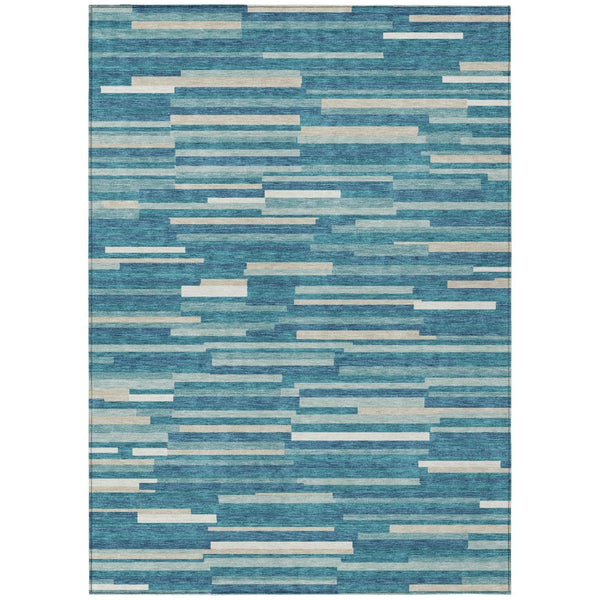 HomeRoots 9' Durable Teal Blue and Ivory Striped Indoor Outdoor Area Rug for Stylish Living Spaces and Easy Care 9' X 12' 593160