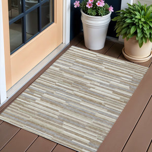 Homeroots 3' Brown And Ivory Striped Washable Area Rug - Stylish Comfort For Indoor And Outdoor Spaces 3' X 5' Polyester 593162