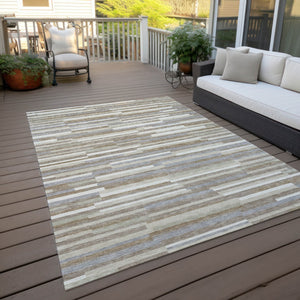 Homeroots 3' Brown And Ivory Striped Washable Area Rug - Stylish Comfort For Indoor And Outdoor Spaces 3' X 5' Polyester 593162