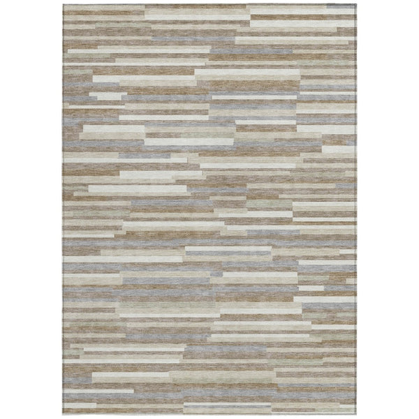 Homeroots 3' Brown And Ivory Striped Washable Area Rug - Stylish Comfort For Indoor And Outdoor Spaces 5' X 8' Polyester 593163