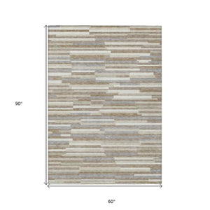 Homeroots 3' Brown And Ivory Striped Washable Area Rug - Stylish Comfort For Indoor And Outdoor Spaces 5' X 8' Polyester 593163