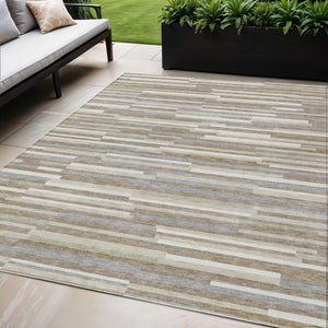 Homeroots 3' Brown And Ivory Striped Washable Area Rug - Stylish Comfort For Indoor And Outdoor Spaces 5' X 8' Polyester 593163