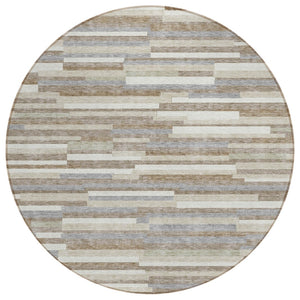 HomeRoots 5' Timeless Taupe Gray and Ivory Striped Washable Area Rug for Indoor and Outdoor Spaces 8' Round 593164