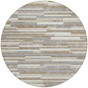 Homeroots 3' Brown And Ivory Striped Washable Area Rug - Stylish Comfort For Indoor And Outdoor Spaces 8' Round Polyester 593164