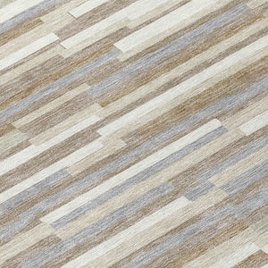 Homeroots 3' Brown And Ivory Striped Washable Area Rug - Stylish Comfort For Indoor And Outdoor Spaces 8' Round Polyester 593164