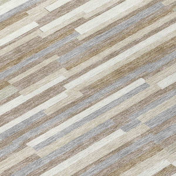 Homeroots 3' Brown And Ivory Striped Washable Area Rug - Stylish Comfort For Indoor And Outdoor Spaces 8' Round Polyester 593164