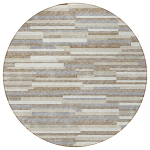 Homeroots 3' Brown And Ivory Striped Washable Area Rug - Stylish Comfort For Indoor And Outdoor Spaces 8' Round Polyester 593164