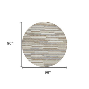Homeroots 3' Brown And Ivory Striped Washable Area Rug - Stylish Comfort For Indoor And Outdoor Spaces 8' Round Polyester 593164