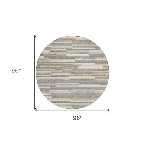 Homeroots 3' Brown And Ivory Striped Washable Area Rug - Stylish Comfort For Indoor And Outdoor Spaces 8' Round Polyester 593164