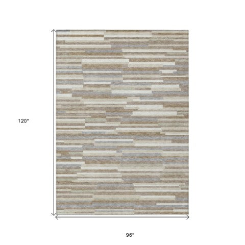 Homeroots 3' Brown And Ivory Striped Washable Area Rug - Stylish Comfort For Indoor And Outdoor Spaces 8' X 10' Polyester 593165