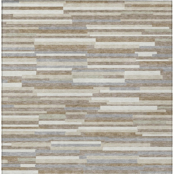 Homeroots 3' Brown And Ivory Striped Washable Area Rug - Stylish Comfort For Indoor And Outdoor Spaces 8' X 10' Polyester 593165