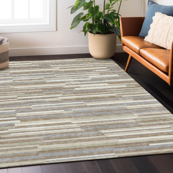 Homeroots 3' Brown And Ivory Striped Washable Area Rug - Stylish Comfort For Indoor And Outdoor Spaces 8' X 10' Polyester 593165