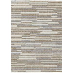 HomeRoots 9' Taupe Gray and Ivory Striped Washable Area Rug – Ideal for Indoor and Outdoor Spaces, Easy Care! 9' X 12' 593166