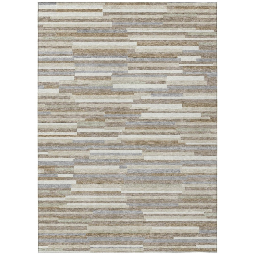 HomeRoots 5' Timeless Taupe Gray and Ivory Striped Washable Area Rug for Indoor and Outdoor Spaces 10' X 14' 593167